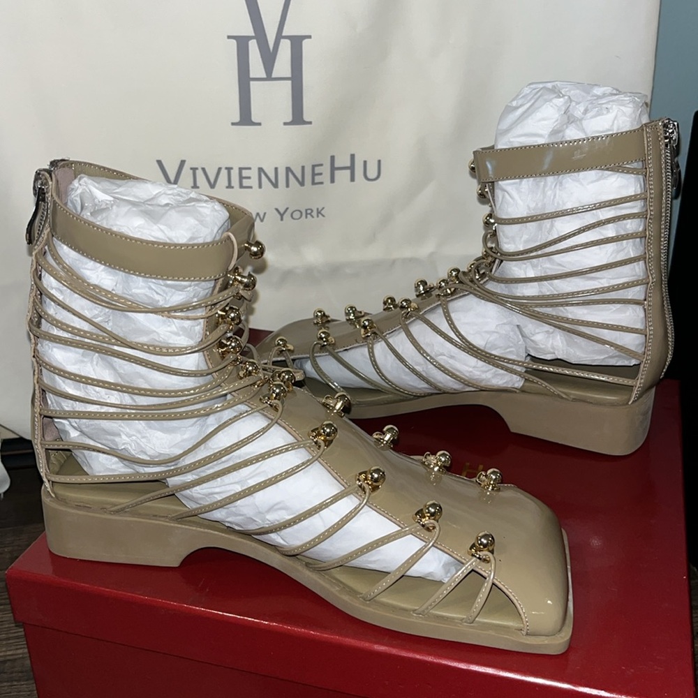 Vivienne Hu Leather Beaded Accents Gladiator Sandals Women's Size: 8 | IT 38 NIB - Picture 10 of 17